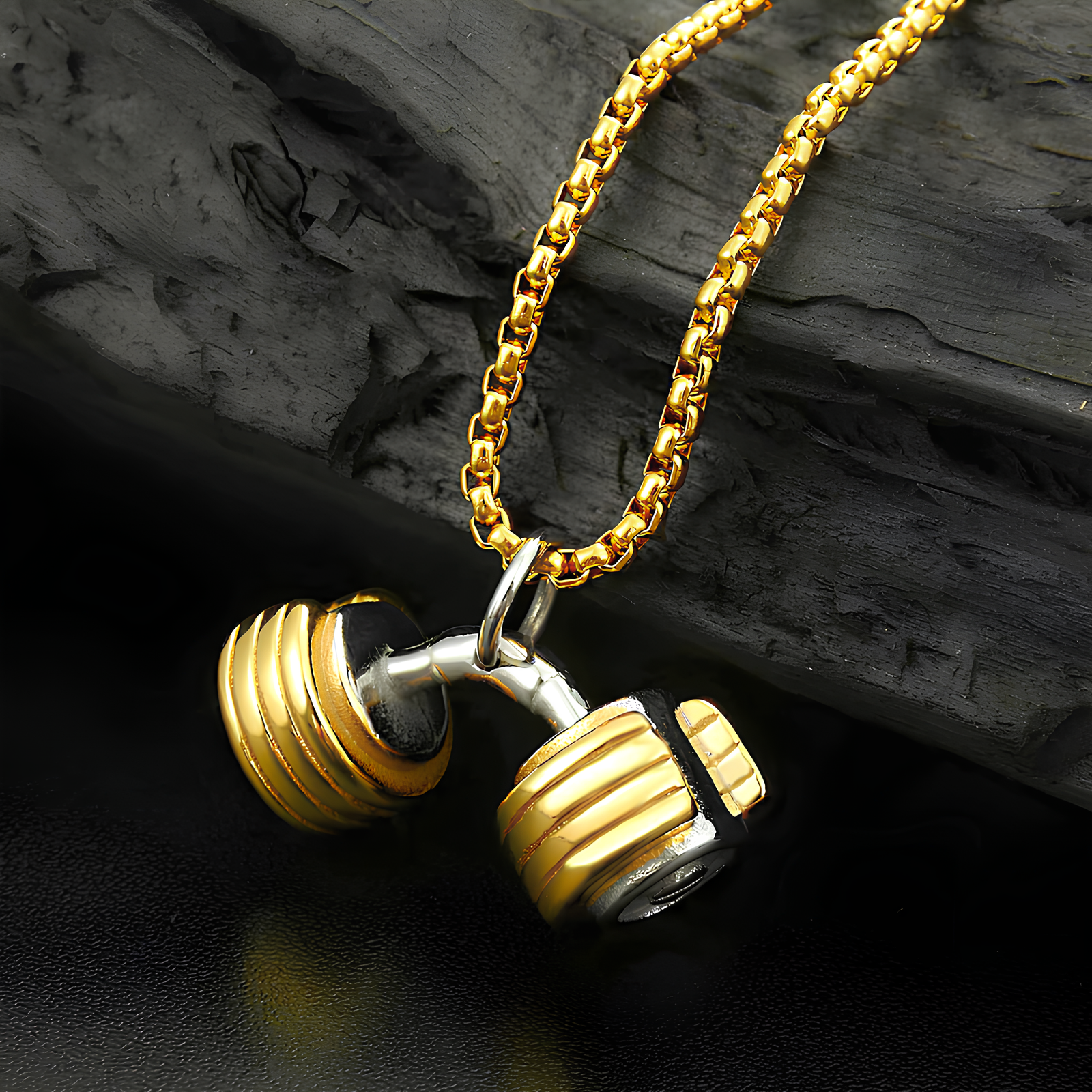 18k Gold | Gym Jewelry | 18k Gold Dumbbell Necklace