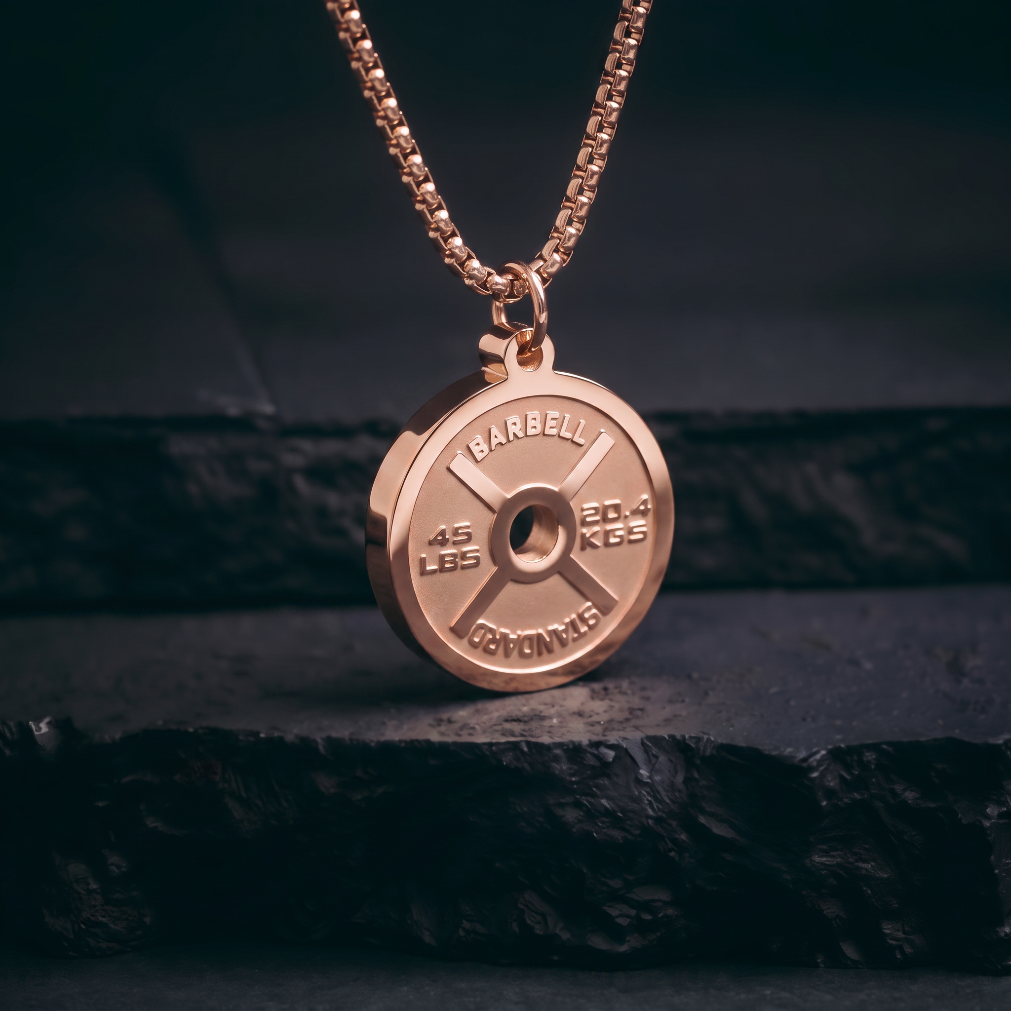 Rose Gold Classic Weight Plate Necklace made from premium titanium
